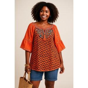 Urban Mango Vibrant Orange Gold Embellished Embroidered‎ Boho Tunic M| Fairy